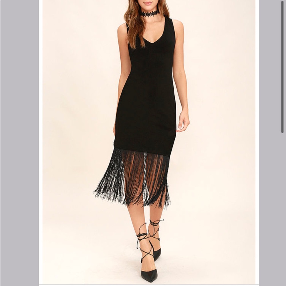 Jack by BB Dakota Evezen Black bodycon fringe dress! Size M.